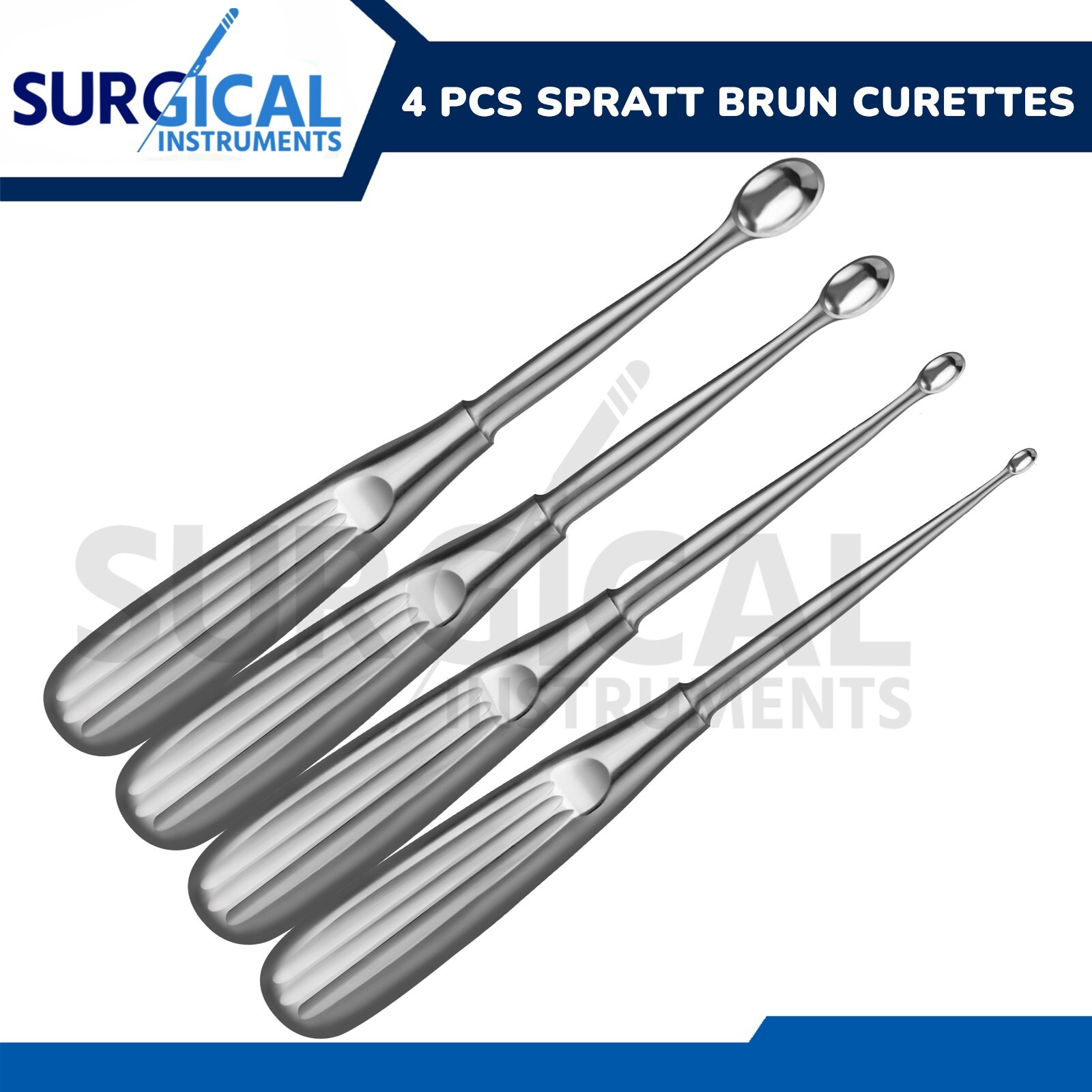 4 Pcs Spratt Brun Mastoid Curettes Set (3/0, 1, 4, 6) Ear Instruments German Gr