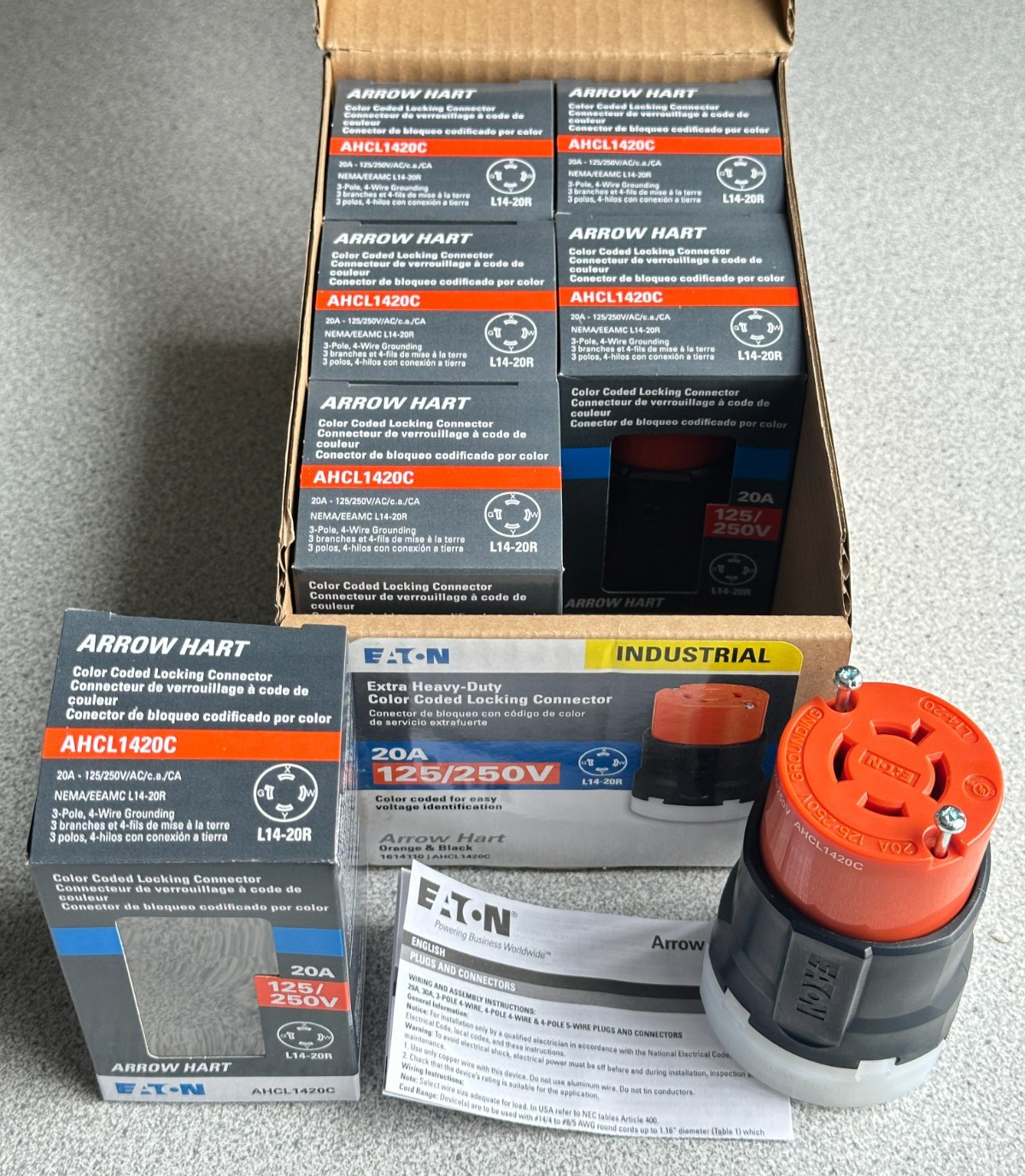 6 NEW Eaton Arrow Hart AHCL1420C Locking Connector 20A 125/250V 3P4W L14-20 LOT