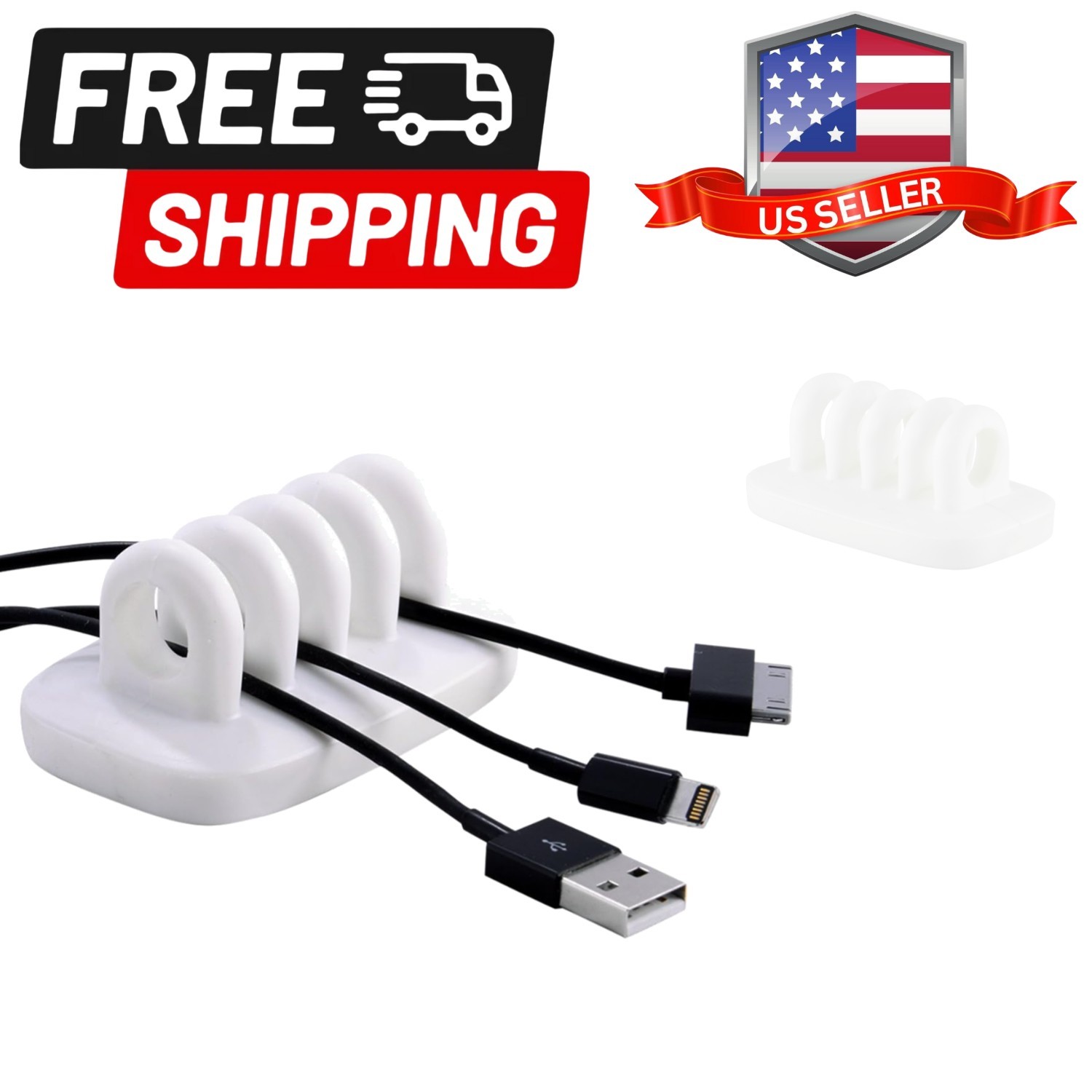 Cable Clip Holder Weighted Desktop Cord Management Fixture White