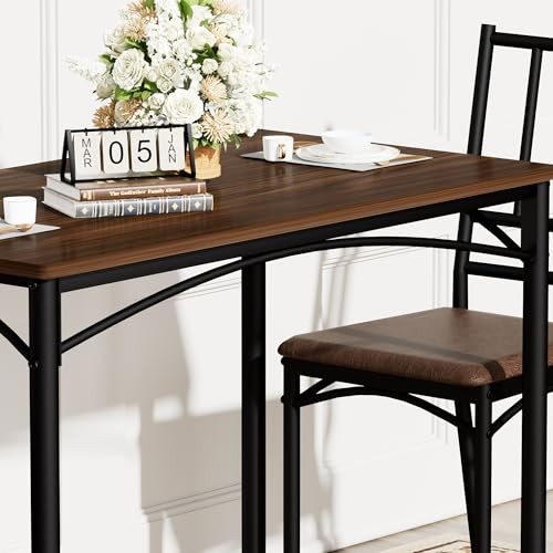 GDFStudio 43.3" Dining Table Set with 4 Chairs, Industrial Kitchen Bar Walnut