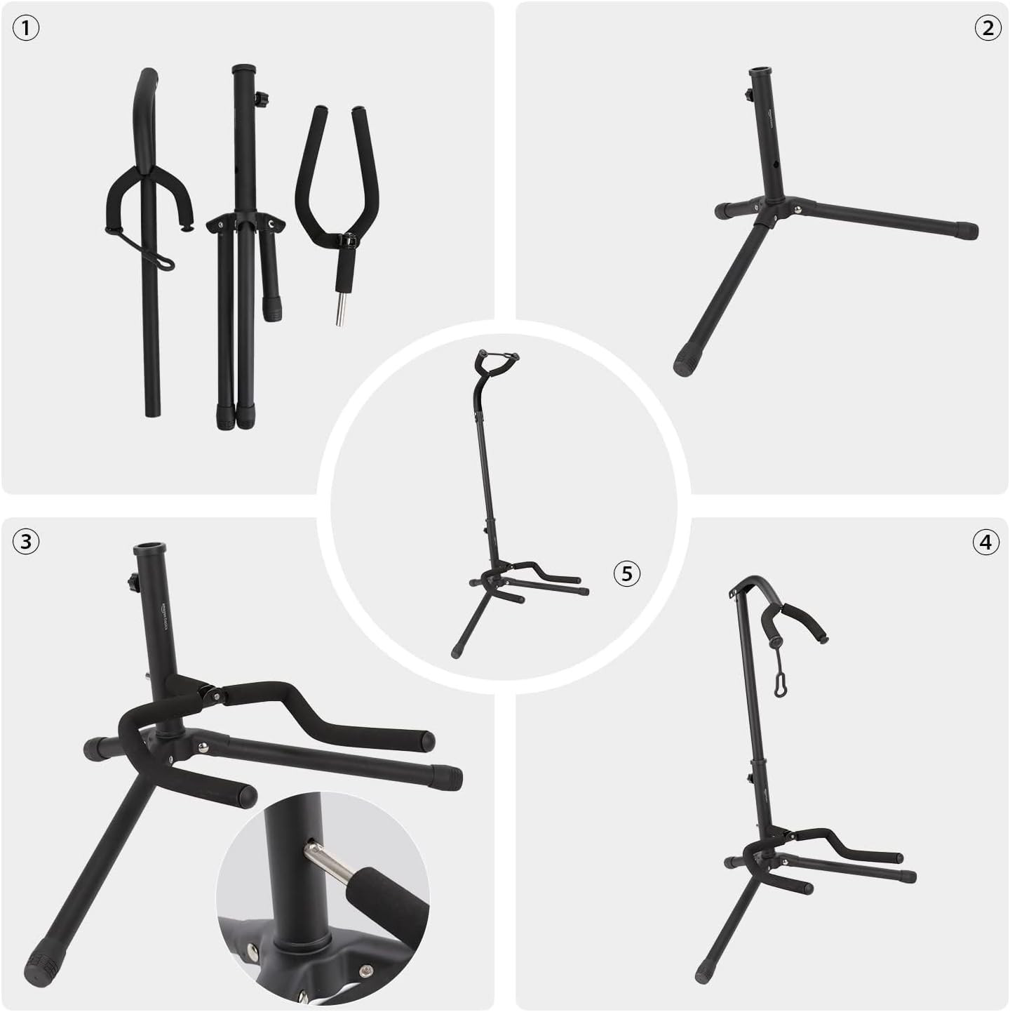 Height Adjustable Portable Foldable Guitar Stand with Padded Non-Slip Secure Sup