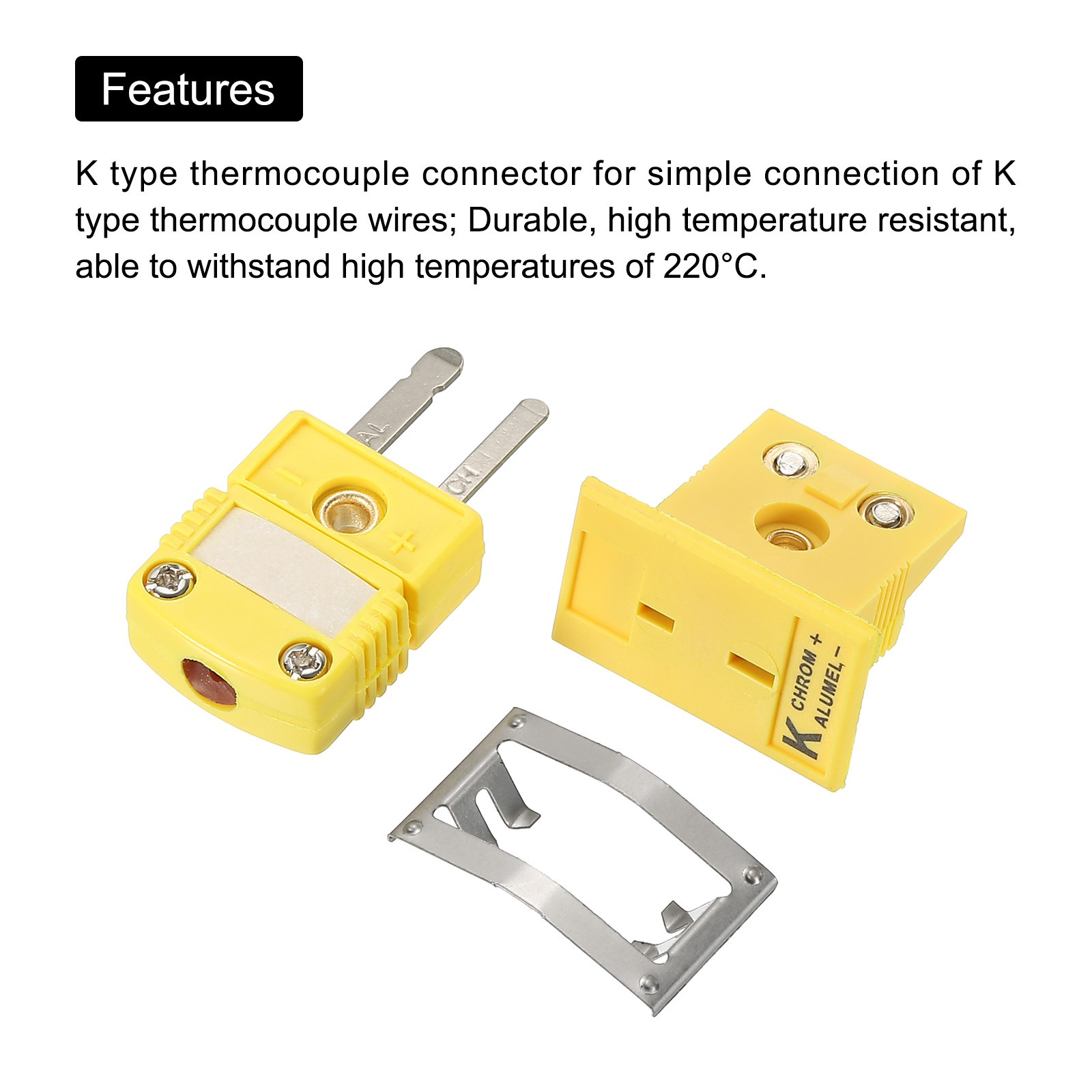 K Type Thermocouple Wire Connectors Male Plug with Panel Mount Mini Socket