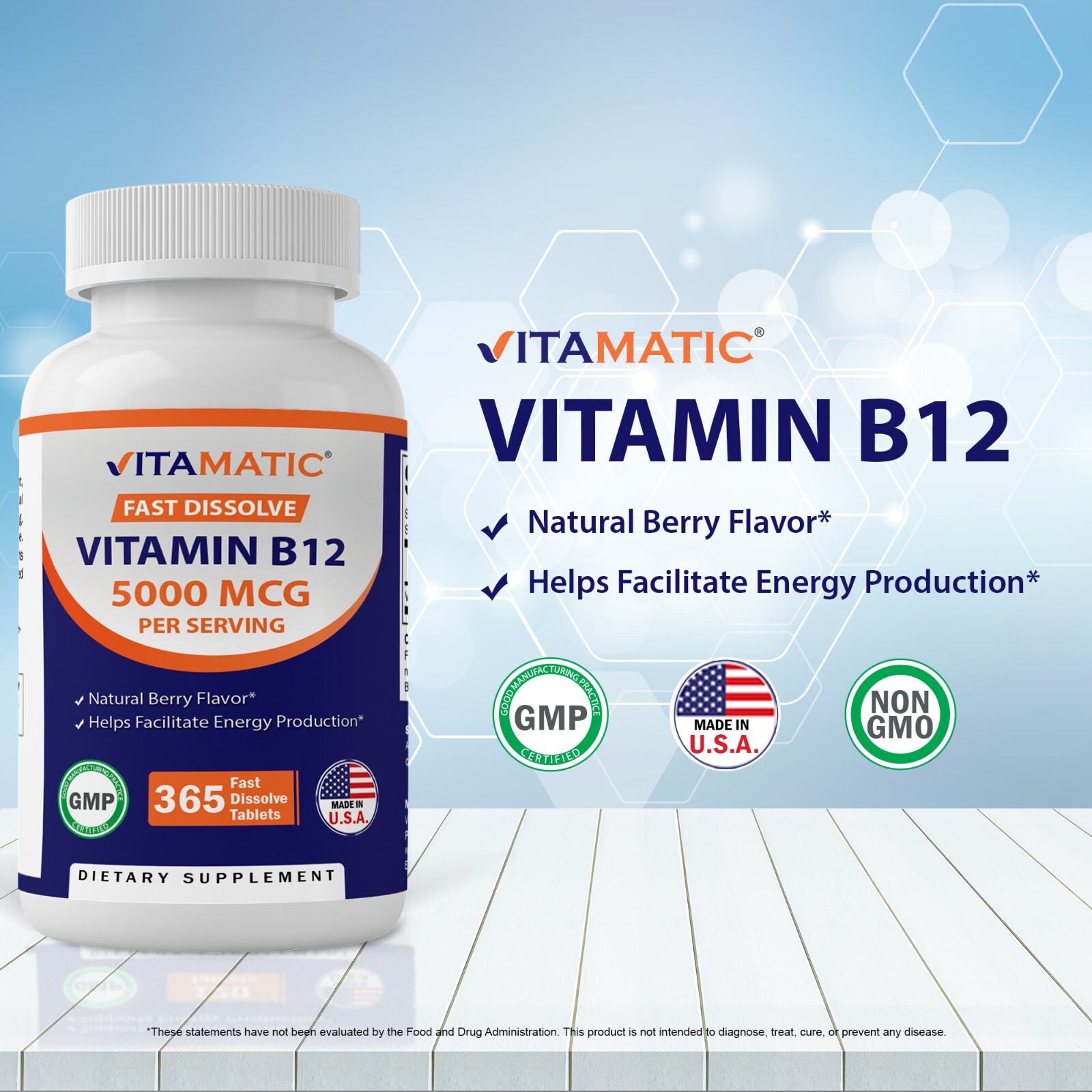 Vitamatic Vitamin B12 5000 mcg per Serving Fast Dissolve 365 Tablets