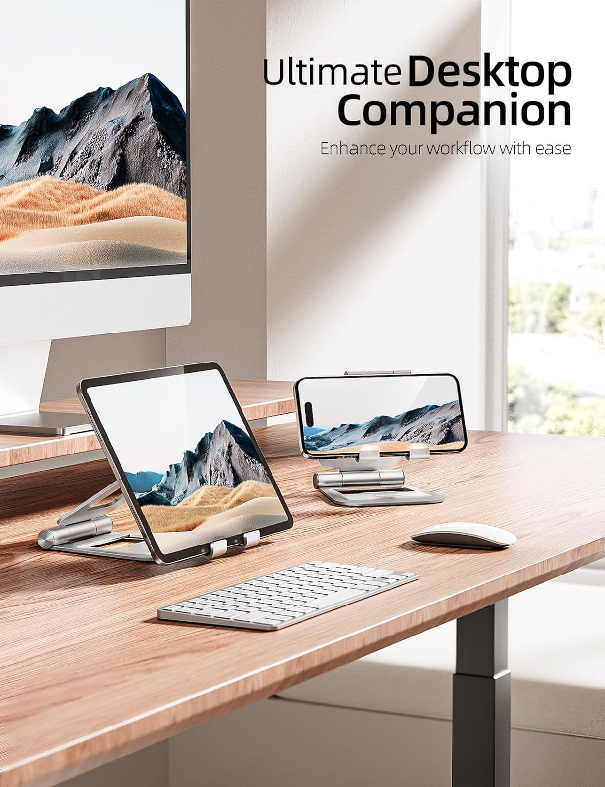 Dual Adjustable Foldable Aluminum Tablet Stand, Silver, Compatible with iPad