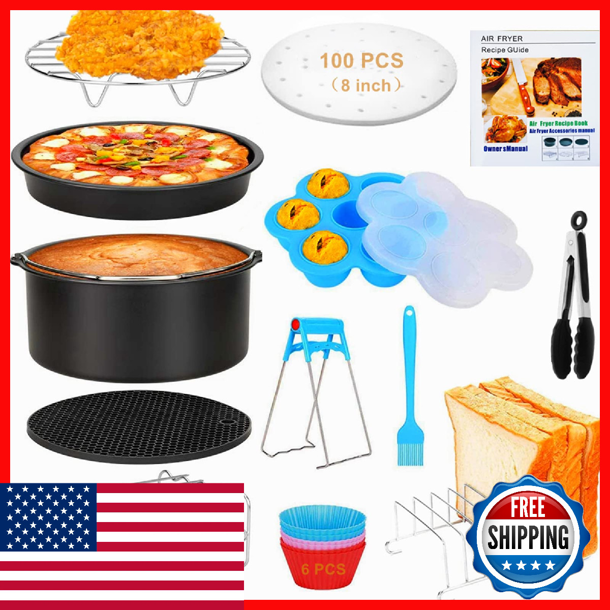 Apluskis 18 Pcs Air Fryer Accessories 8 Inch Xl Deep Fryer Accessories