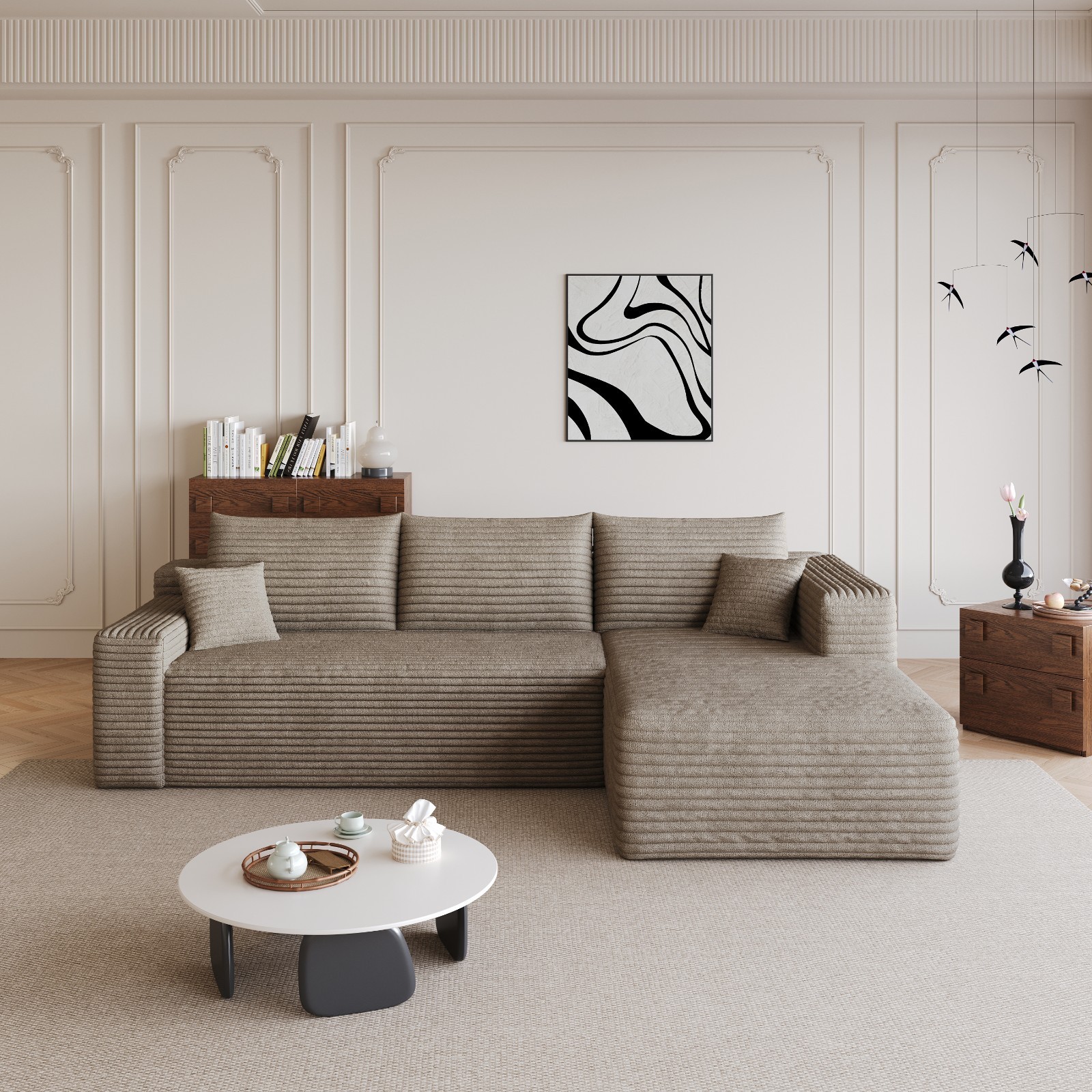 95" Boneless Couch L Shape Sectional Cloud Sofa Set Right Chaise for Living Room