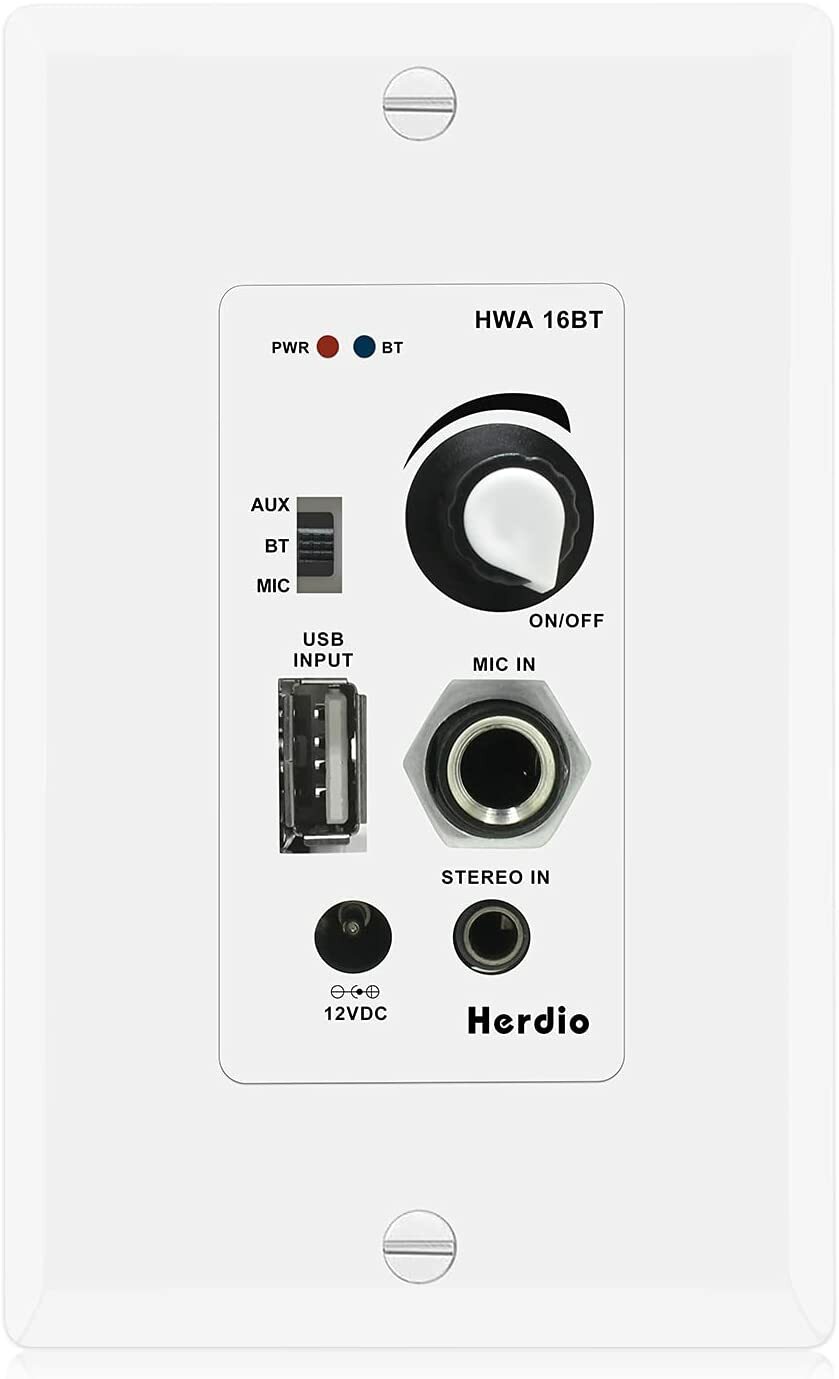 Herdio In-Wall Bluetooth Amplifier Receiver Wall Plate AUX 3.5MM Audio