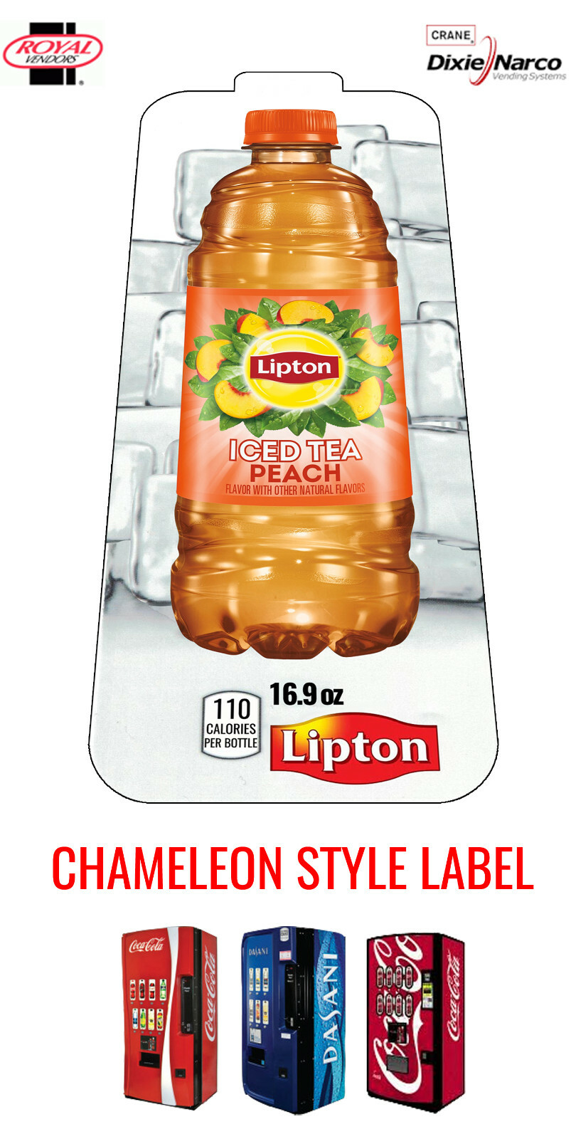 (1) Royal Vendors Chameleon "Lipton Peach Iced Tea" 20 oz Bottle Vend Label