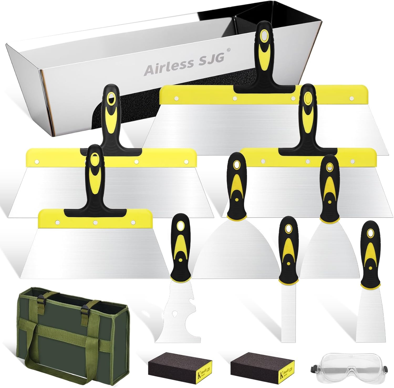 14-Piece Drywall Knife Set, Stainless Steel with Mud Pan | 14 Pcs Drywall Tools: