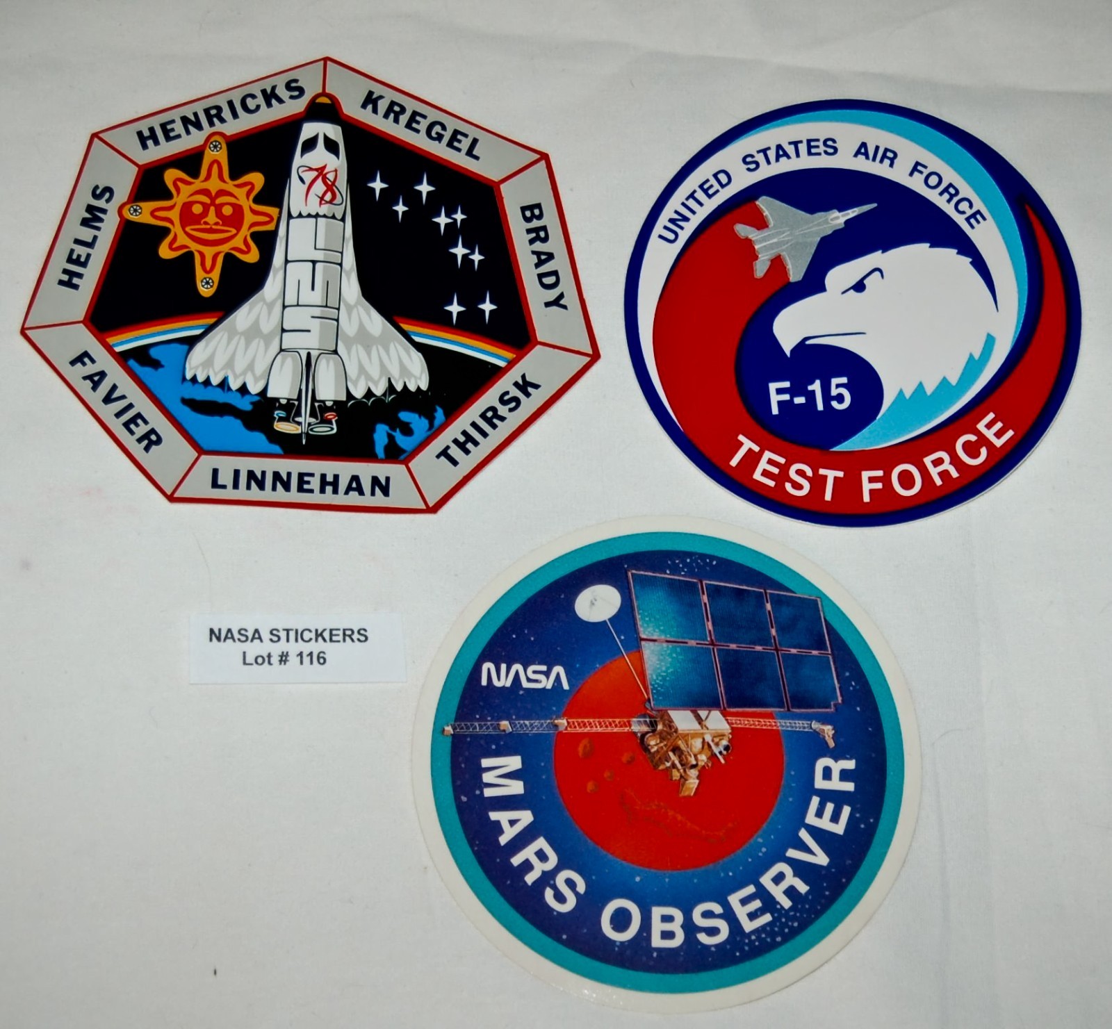 VINTAGE NASA Car Window Set of 3 Stickers Patches Space Missions Lot#116