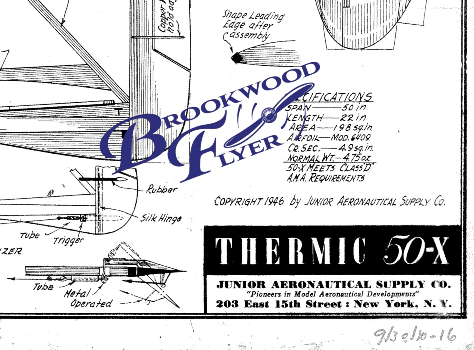 Jasco & Jetco THERMIC 50-X PLANS + PARTS PATTERNS for TWO TLG Model Airplanes