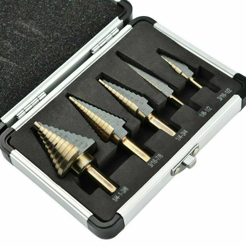 5pcs SAE Step Drill Bit Set HSS Cobalt Multiple Hole 50 Size TRI-FLAT Shank
