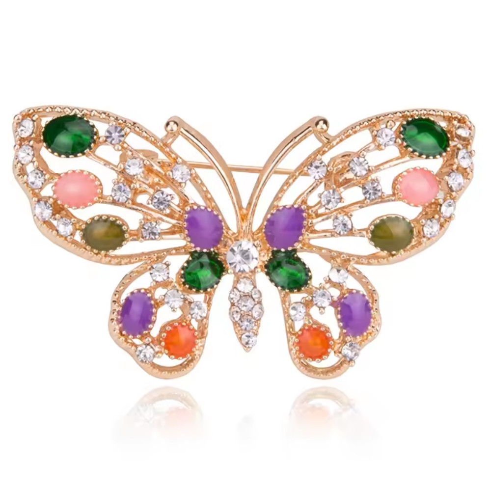 Multicolor Butterfly Brooch Rhinestone Gold Insect Pin Summer Animal Jewelry Gif