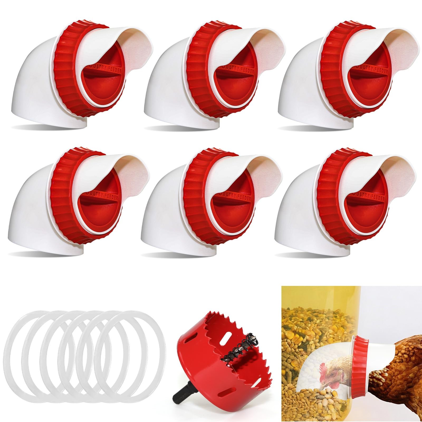 Chicken Feeder Ports No Waste DIY Kit 4 Pack Automatic Gravity Rainproof