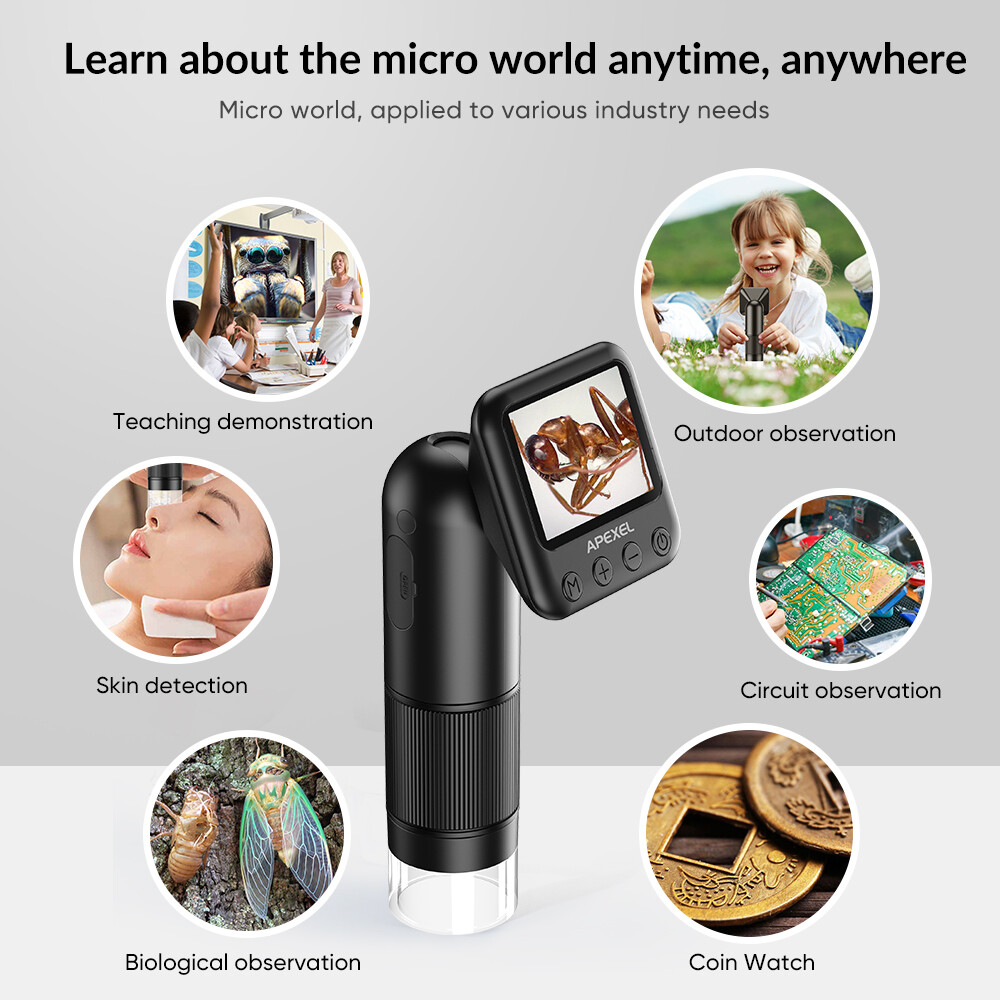 APEXEL Pocket Handheld 800X Microscope Digital Microscope Camera LCD Screen USB