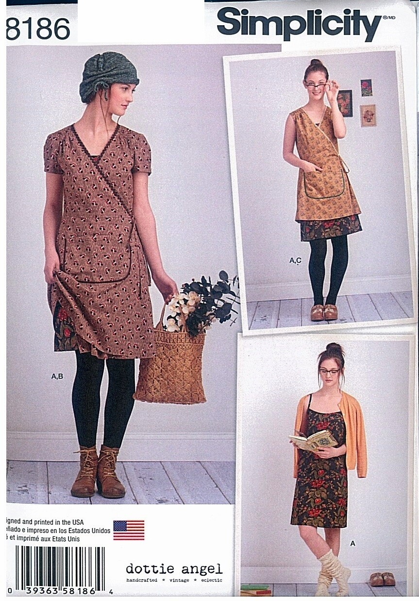Simplicity 8186 Smock Wrap Dress Frock Chic Boho Dottie Angel Sewing Pattern