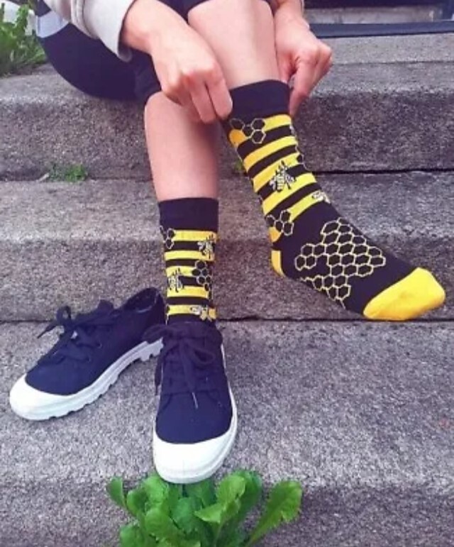 Ladies Bee Socks. Pair of Cute  Bumble Bee & Honeycomb Socks for Ladies One Size