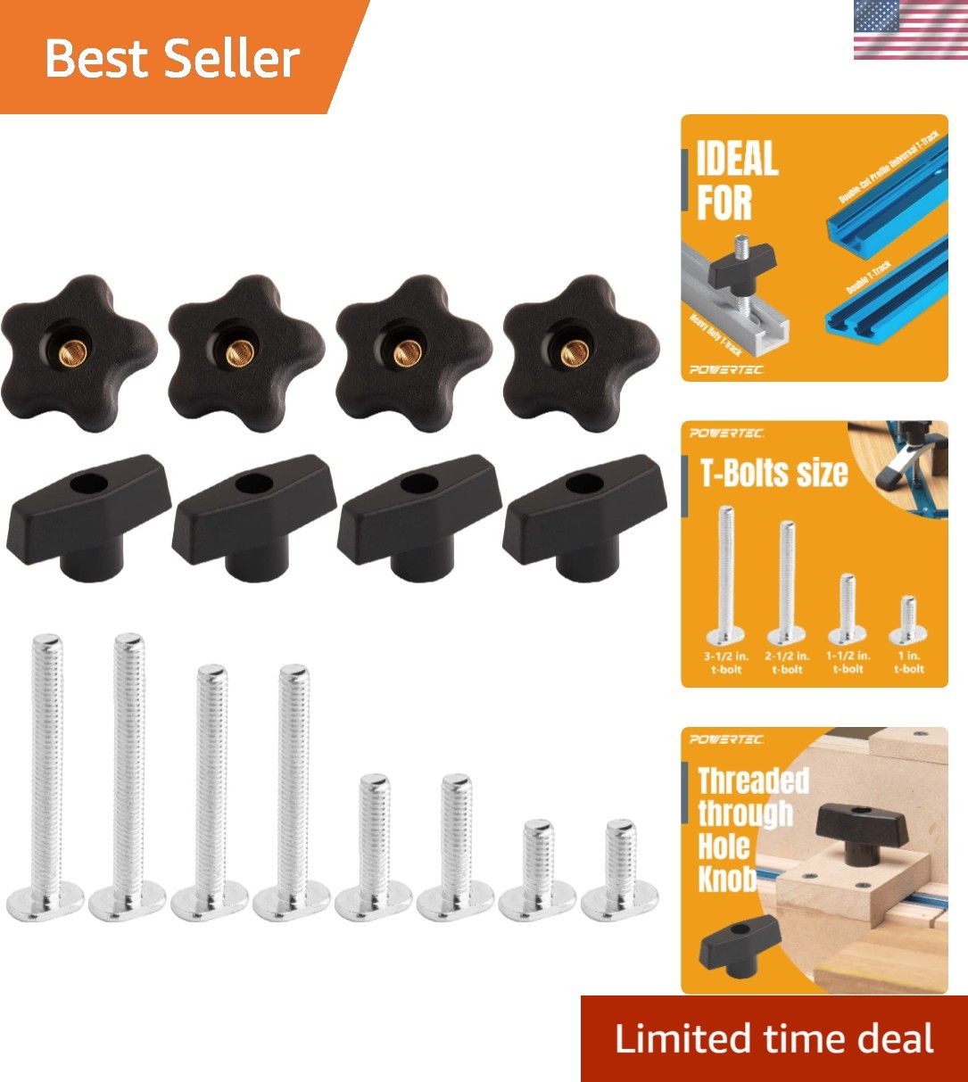 Ergonomic T-Track Knob and Bolt Set - Secure Your Woodworking Projects Perfectly