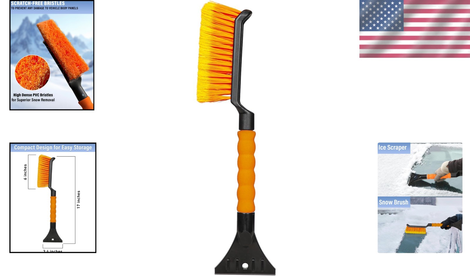 Efficient 17" Snow Brush & Ice Scraper with Foam Grip - Perfect for Winter