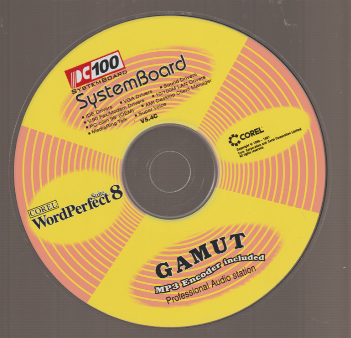 Corel WordPerfect Suite 8 PC100 System Board V5.4c With Gamut MP3 Encoder (F13)