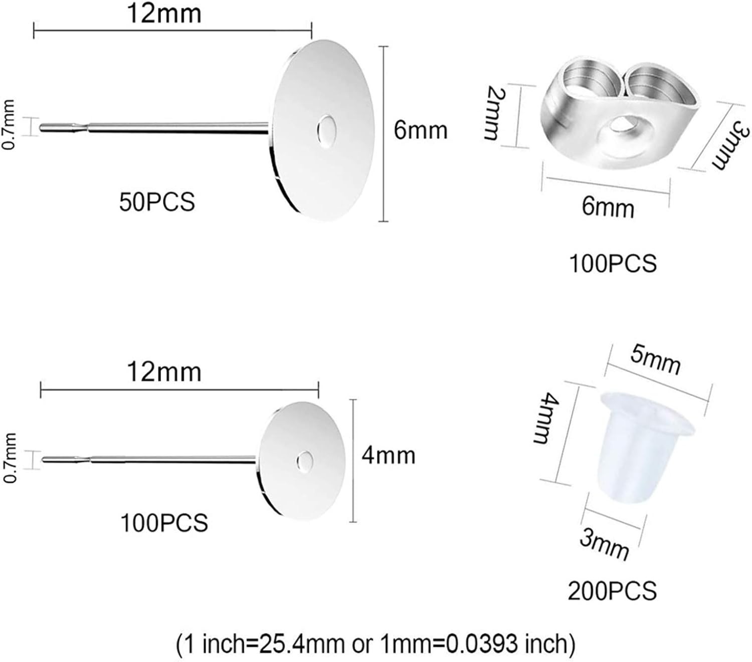 450PCS Earring Posts Stainless Steel Flat Pad,Hypoallergenic Stud Earrings with