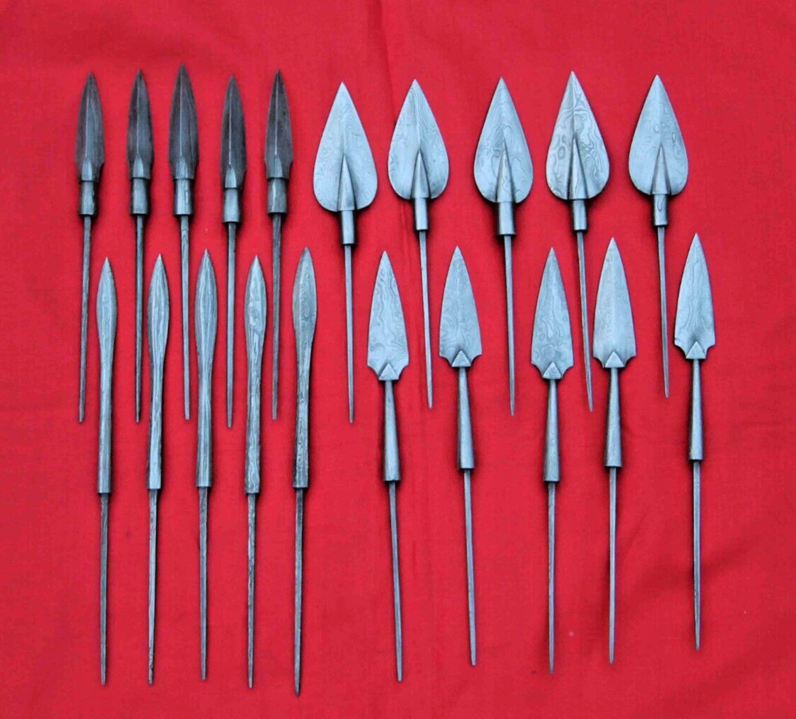Set Of 20 Hand Forged Damascus Steel Medieval Arrowheads Arrow Point Arrow Tips