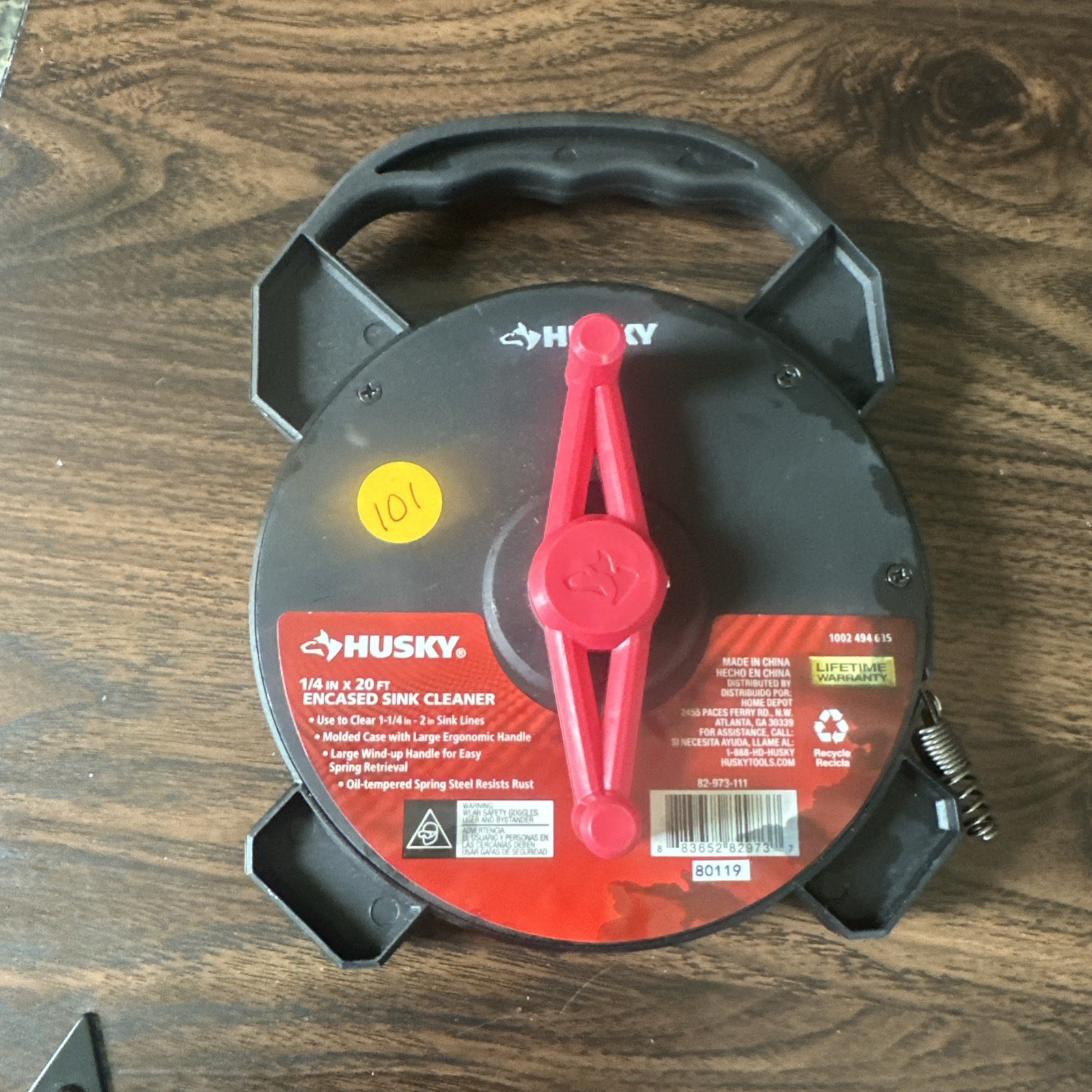 Husky 1/4 in. x 20 ft. Encased Sink Cleaner Drain Clog Opener w handle Brand New