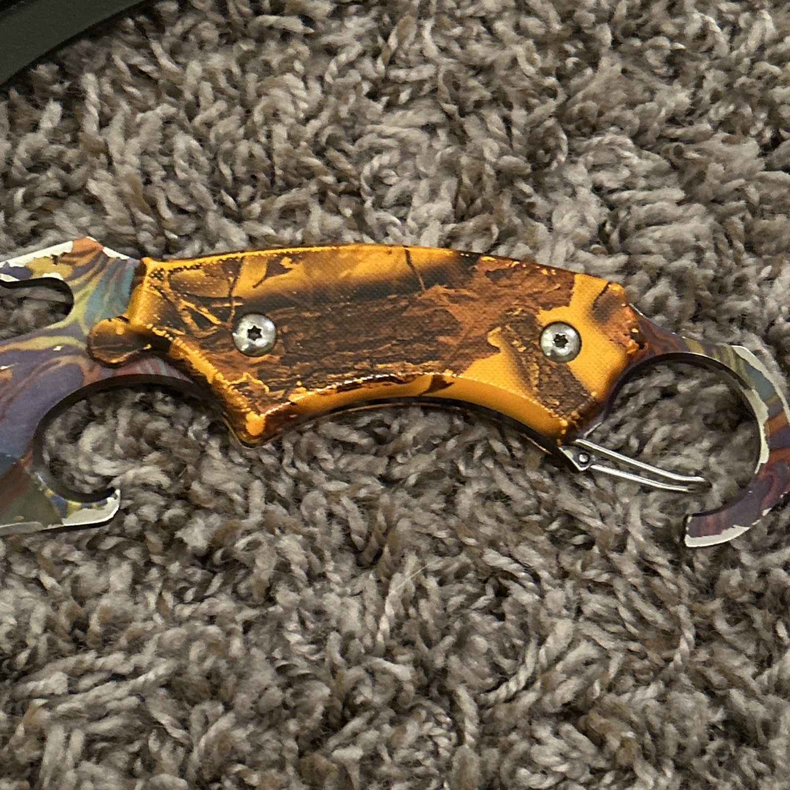 ORANGE CAMO Fixed RAINBOW Blade Karambit Neck Knife