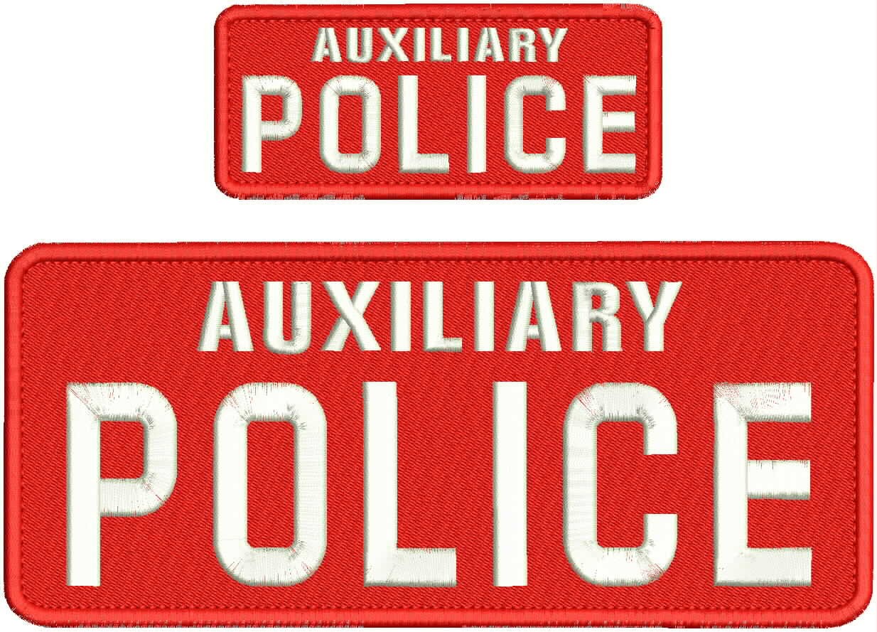 Collectible Embroidery Patch Auxiliary Police 4X10 AND 2X5 White On Red