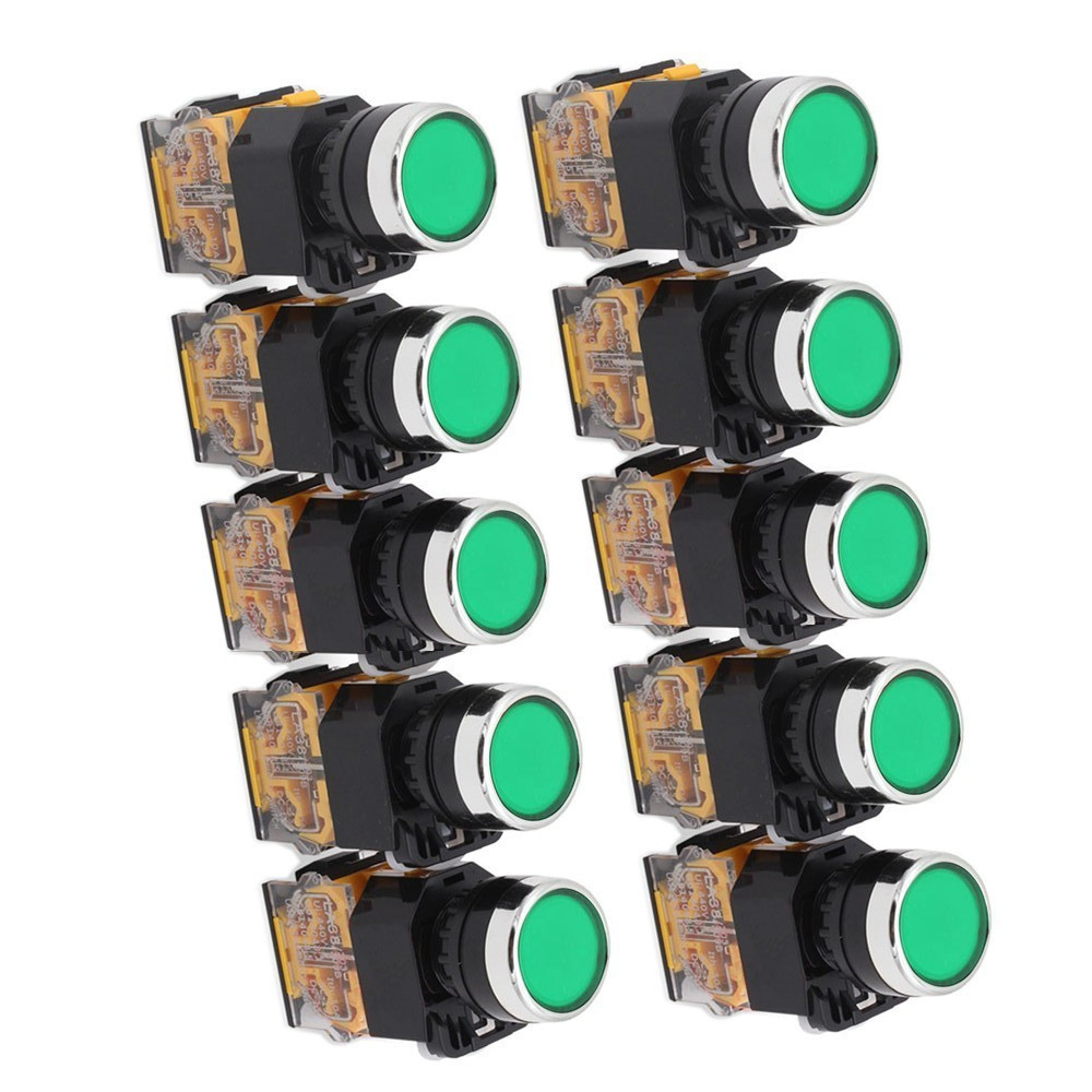10PCS Green Push Button Switch Pushbutton Momentary 22mm NO + NC 10A