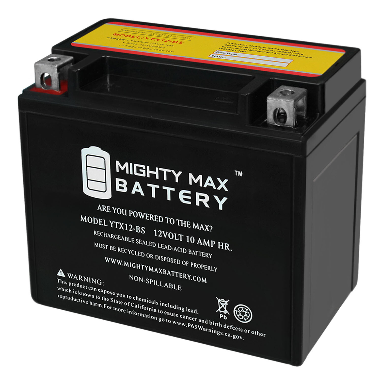 Mighty Max YTX12-BS 12V 10AH Battery Replacement for Polaris 4011434