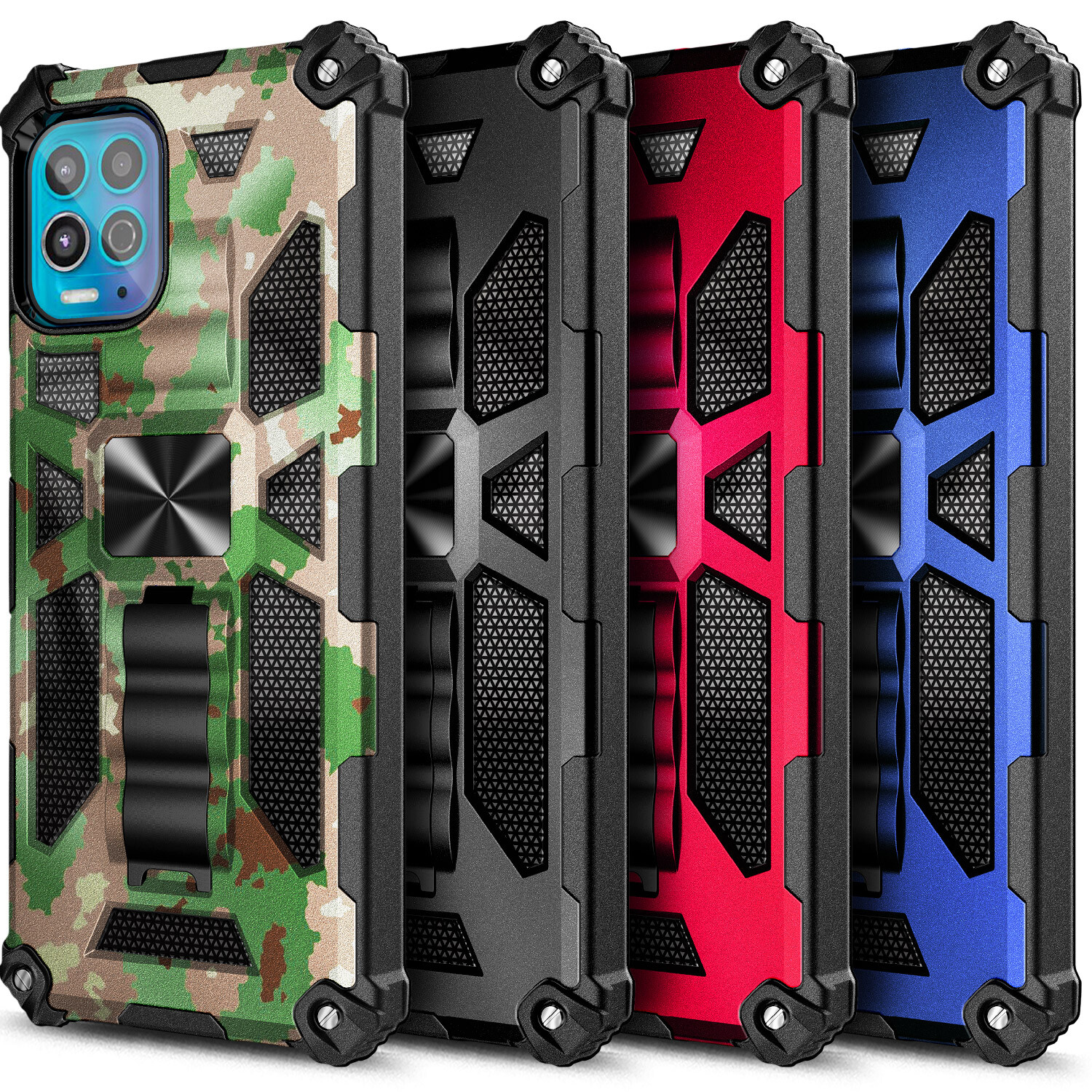 Case For Motorola Moto G100 Full Body Built-in Kickstand With Tempered Glass