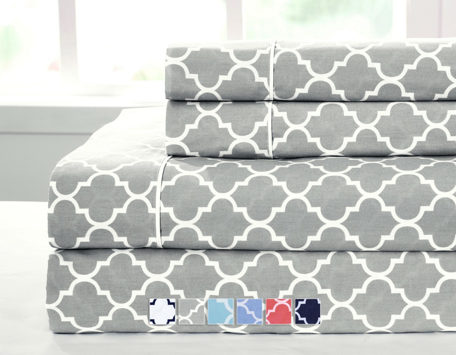 King Size 4PC Printed Meridian 100% Cotton Percale Weave 250TC Sheets Sets
