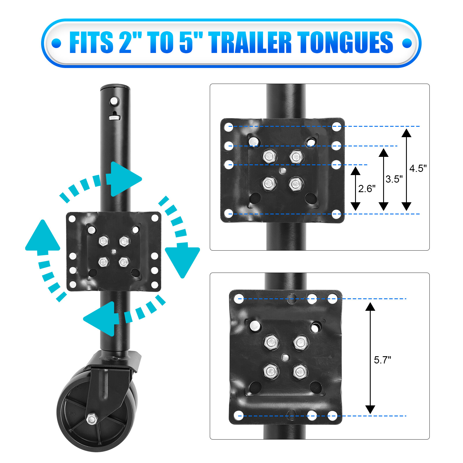 Swivel Bolt on Boat Trailer Jack Stand Dual Wheel 2000 lbs 12"Lift RV Utility
