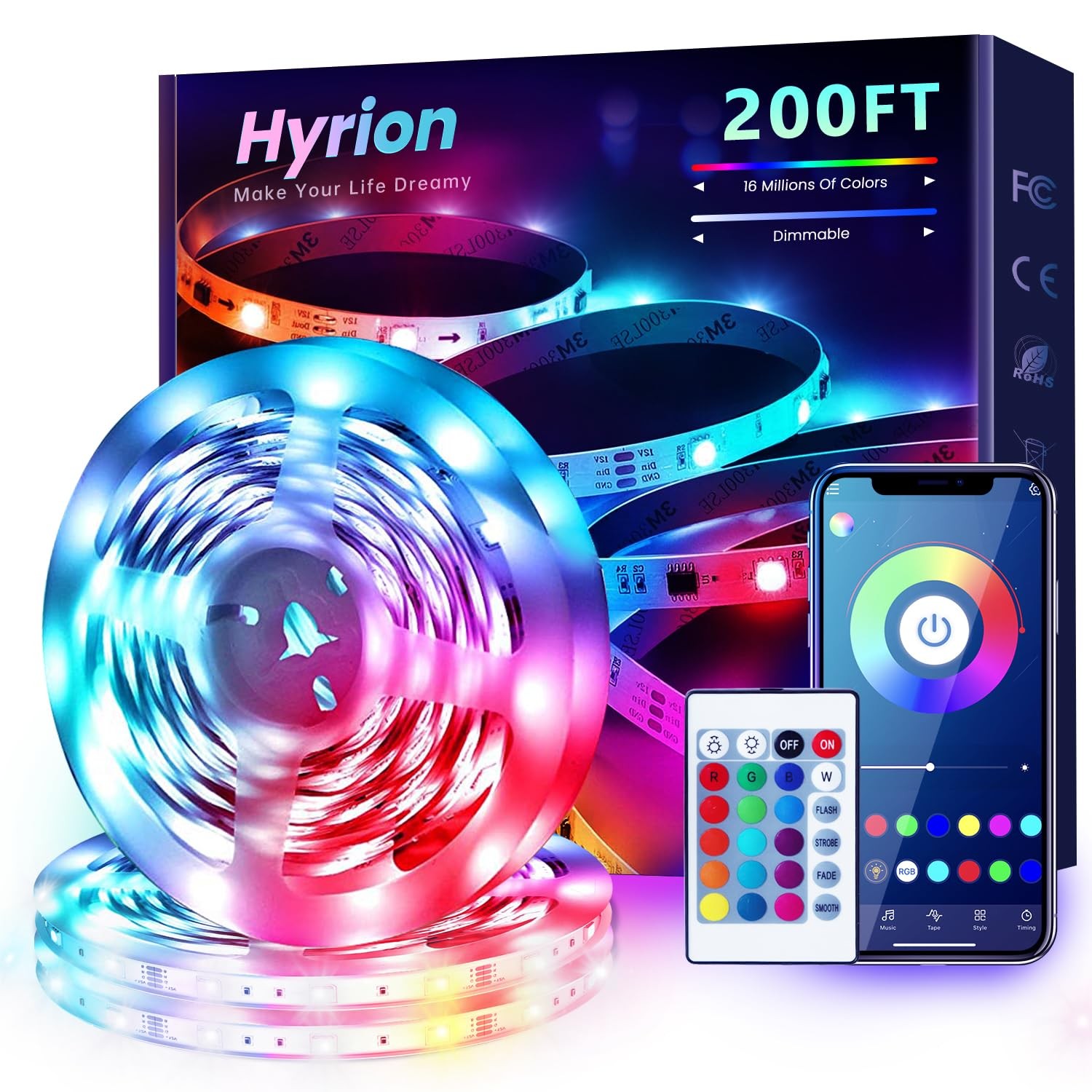 LED Strip Lights 200ft, Music Sync LED Lights Strip for Bedroom, RGB Color Ch...