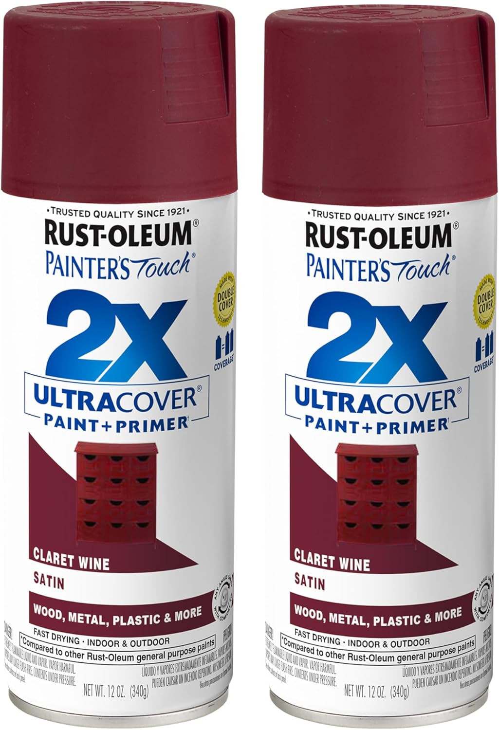 334062-2PK Painter'S Touch 2X Ultra Cover Spray Paint, 12 Oz, Satin Claret Wine,