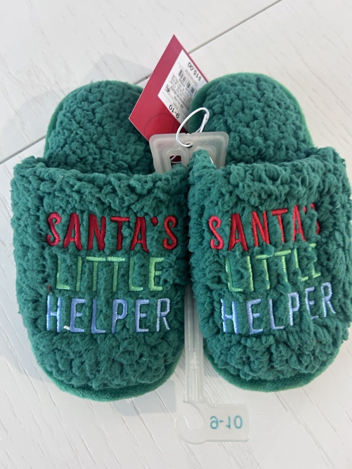 NWT Wondershop Green Christmas Sherpa Slippers Sz 9-10 Kids Santas Little Helper