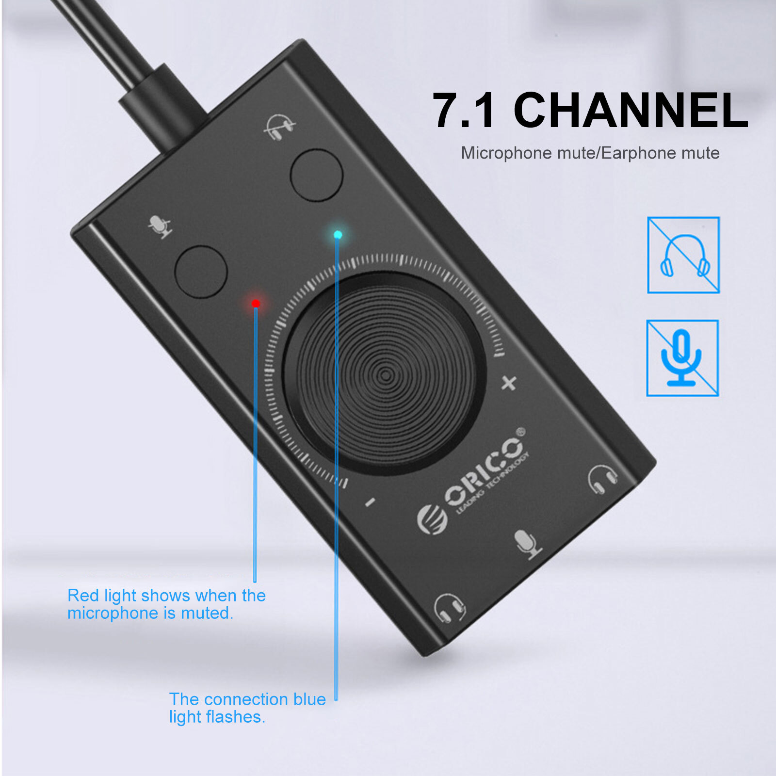 3Port USB Sound Card 7.1 Channel External Audio Adapter 3.5mm Stereo Headset Mic