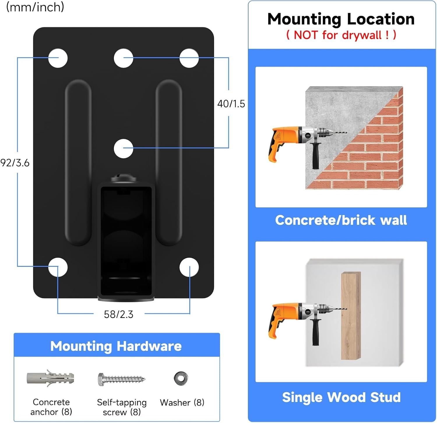 Universal Wall Mount Speaker Bracket - Adjustable Dual Stands, 55lbs Capacity