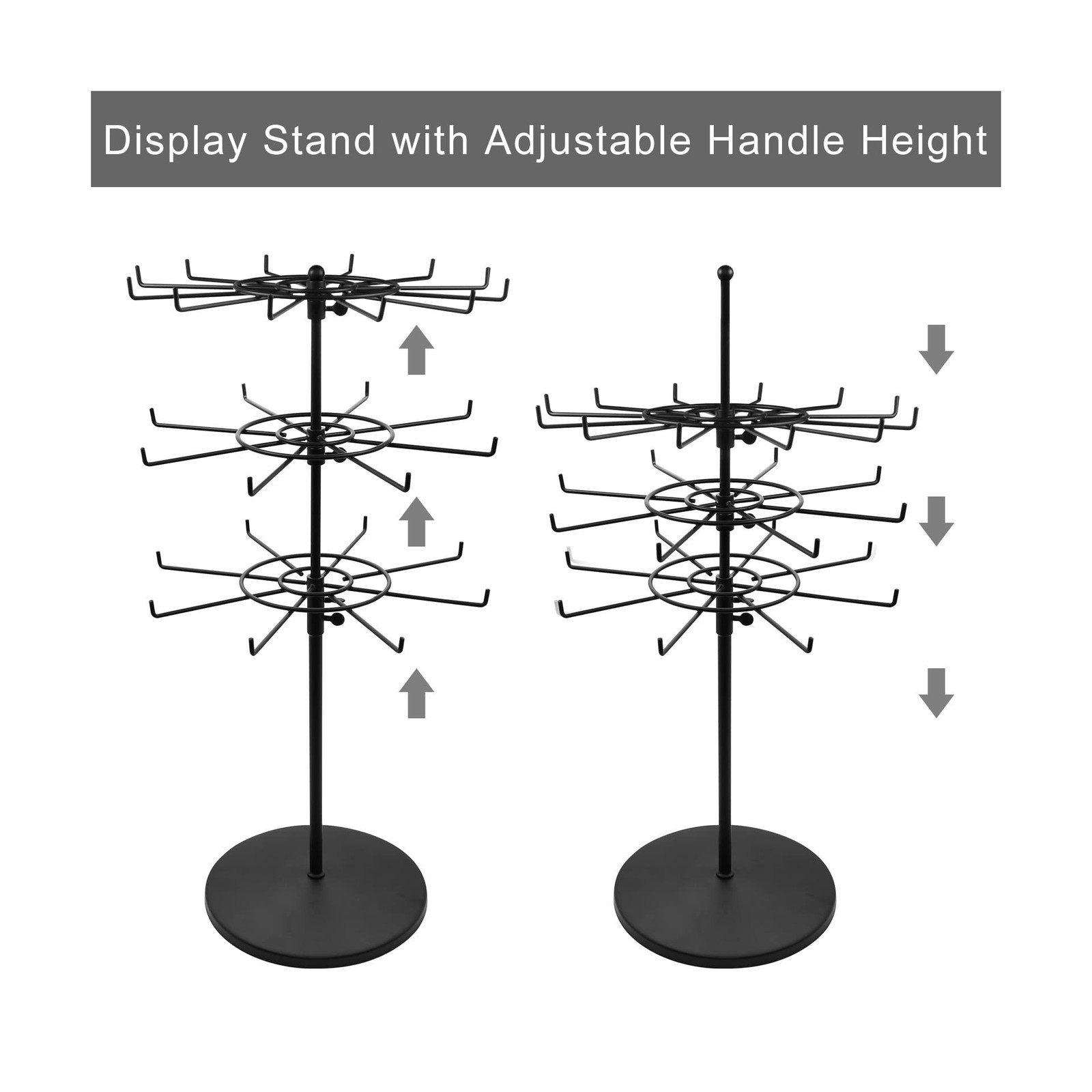 Heavy Duty Adjustable Countertop Spinner Display Stand Black 3-Tier