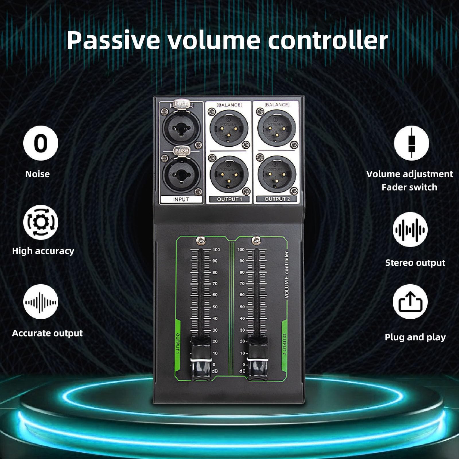 Passive Monitor Volume Controller, XLR 1 Input 2 Output Stereo black