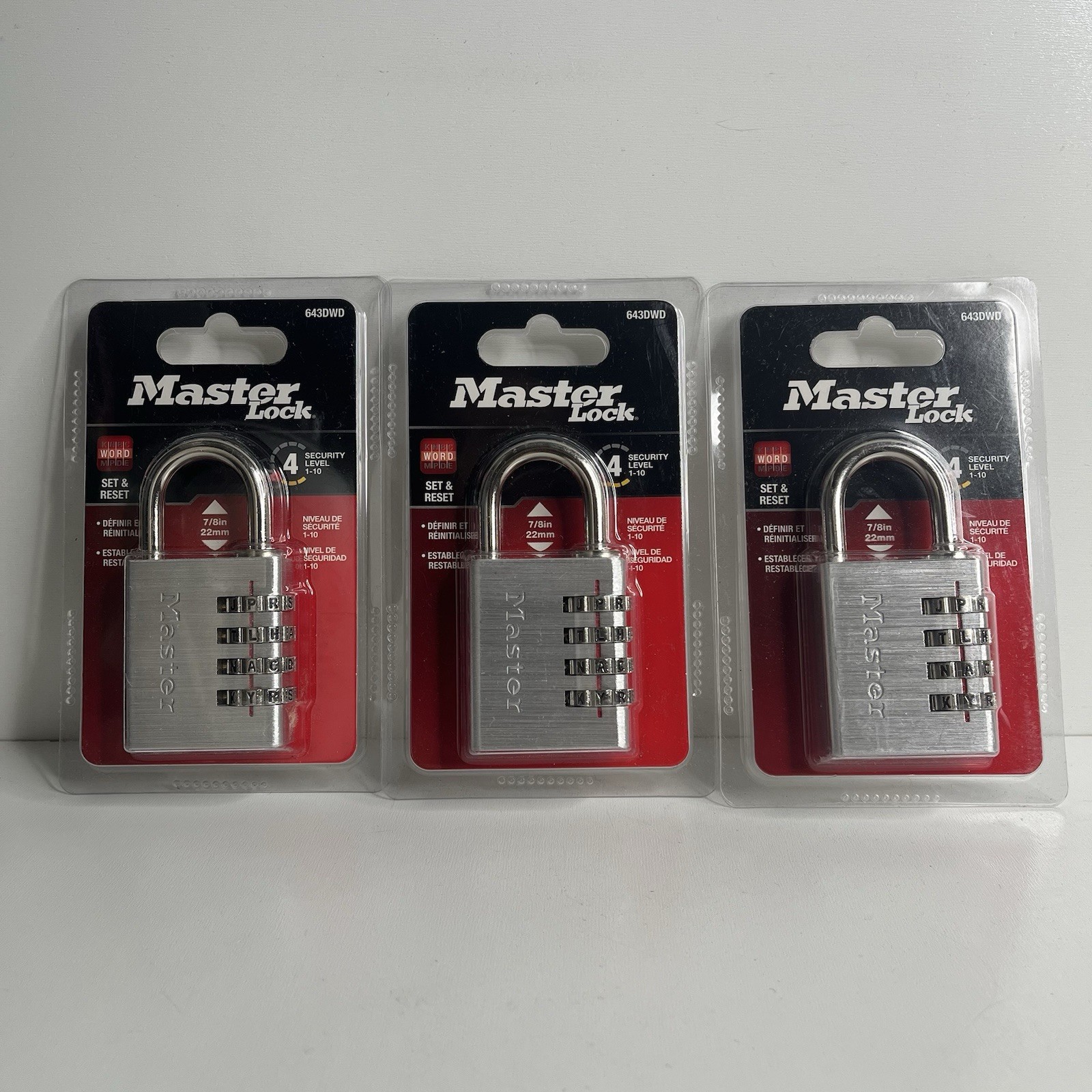 3 Pack - Master Lock 643DWD Resettable Combination Padlock Metal 7/8 in