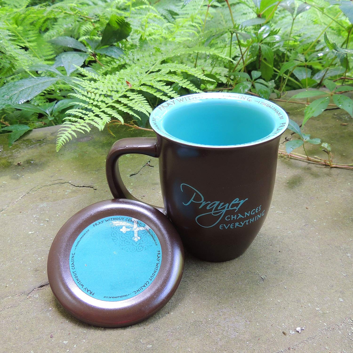 Abbey Gift Prayer Changes Everything Coaster Brown and Blue, 1 Count, Dishwas...