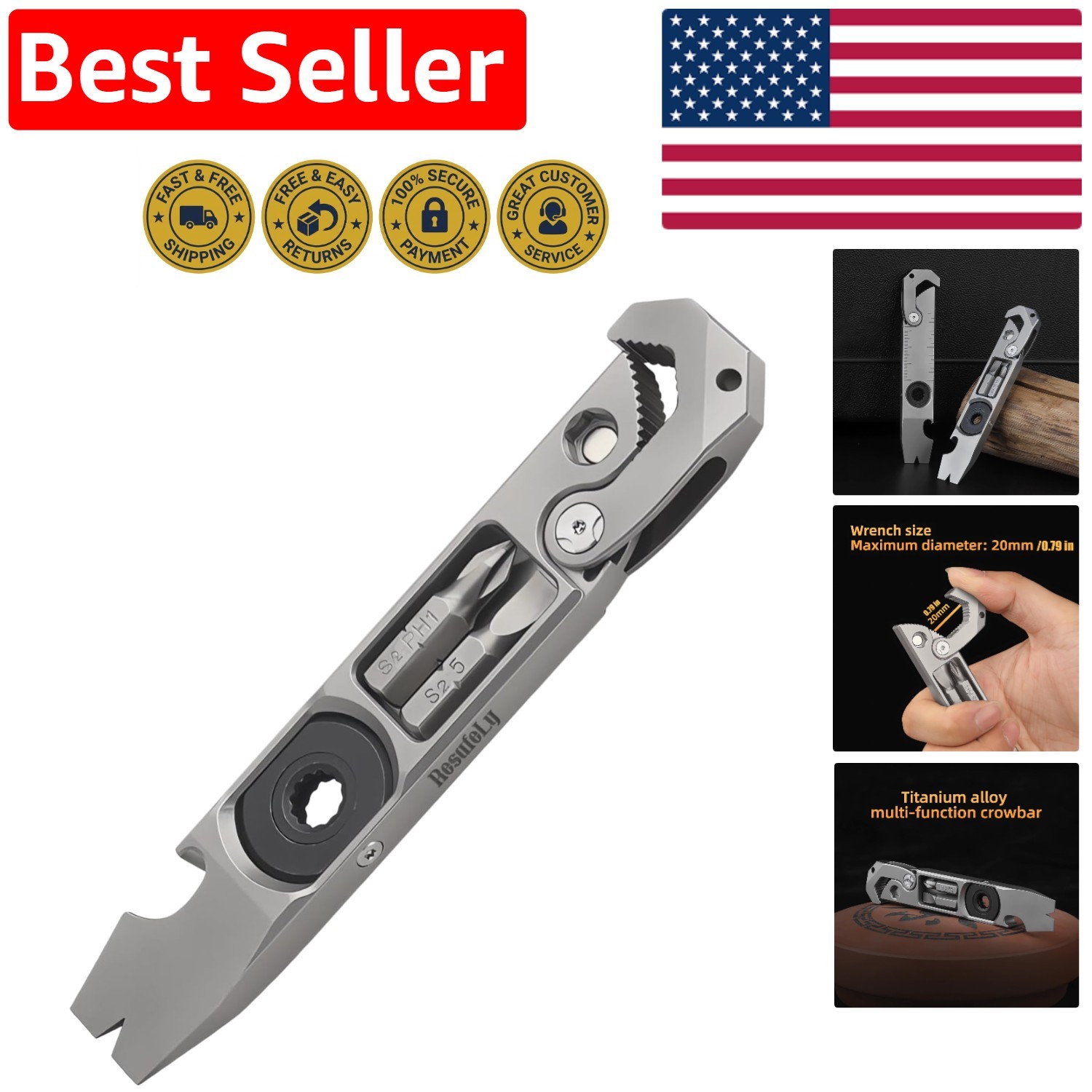 Titanium Multi-Tool Pry Bar: Compact and Versatile EDC Tool for Every Adventure