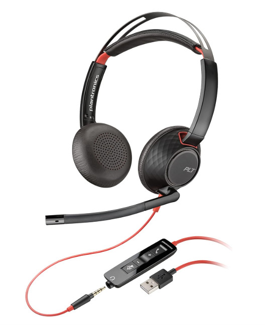 Plantronics Poly Blackwire C5220 Wired USB-A Headset Dual Ear w/Boom Mic