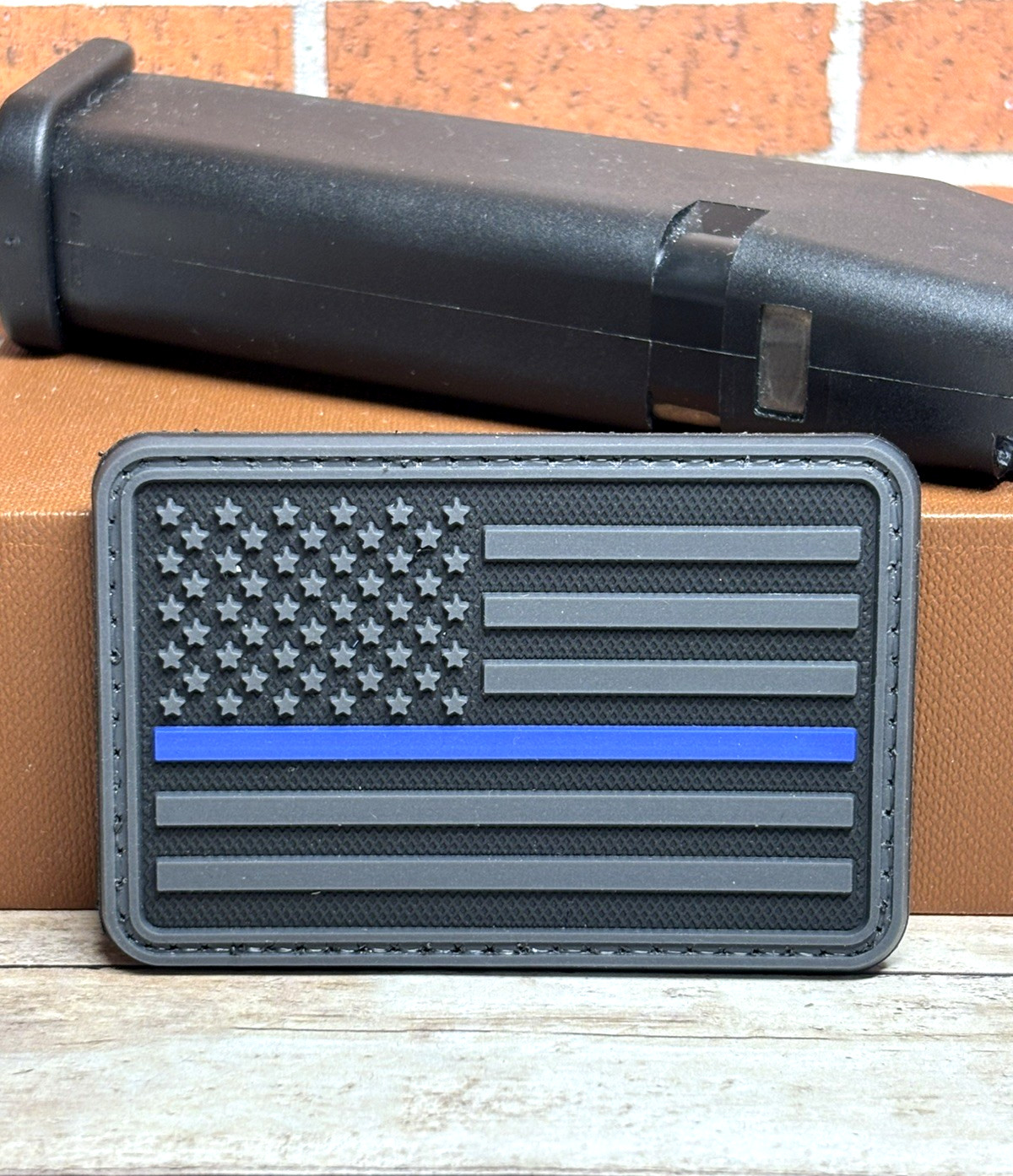 Thin Blue Line USA PVC Patch, Tactical Police American Flag Patch, Hook Backed