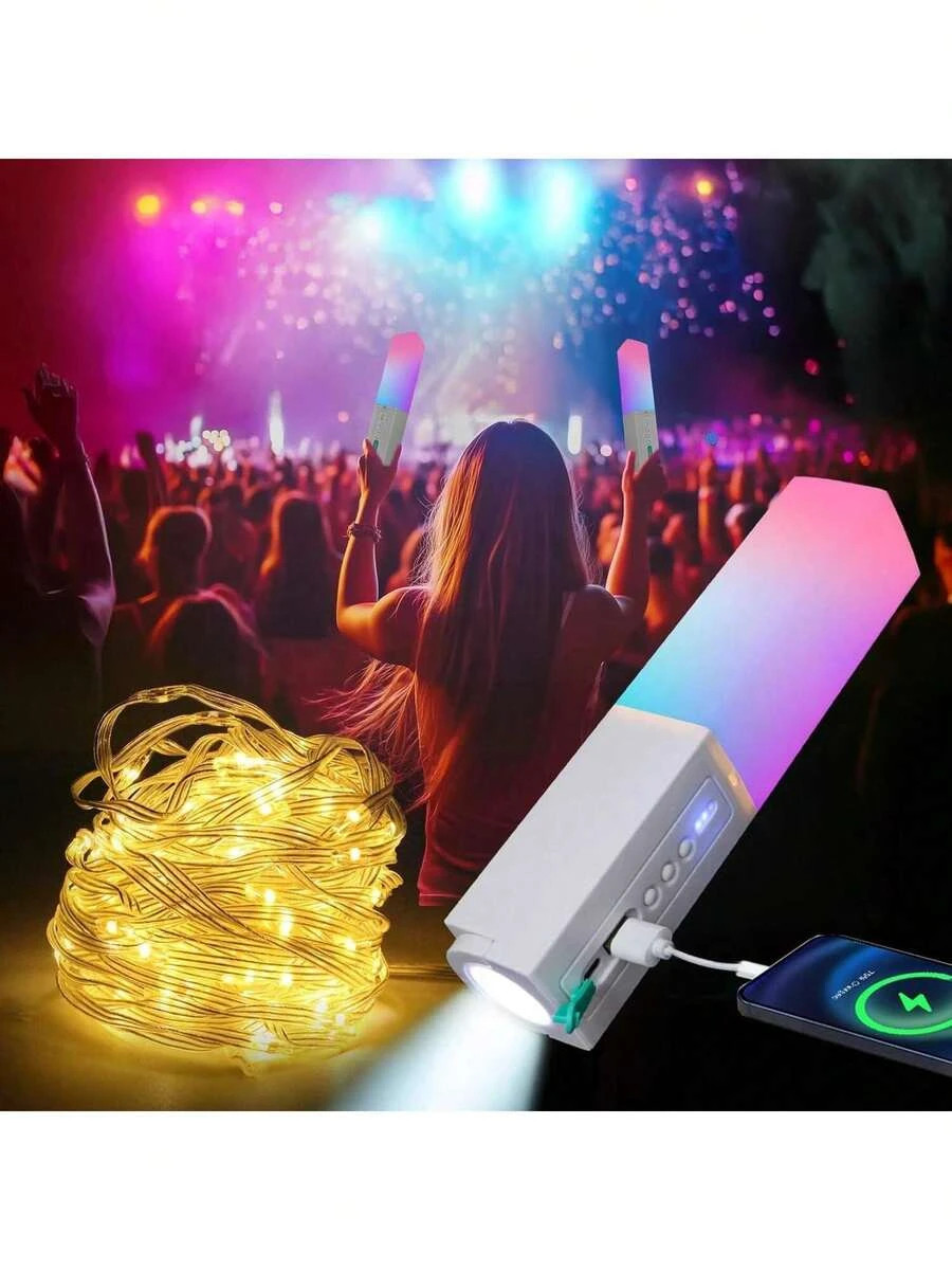 NEW Upgraded 4-In-1 Rechargeable Camping String Lights With Hook, Colorful Glow