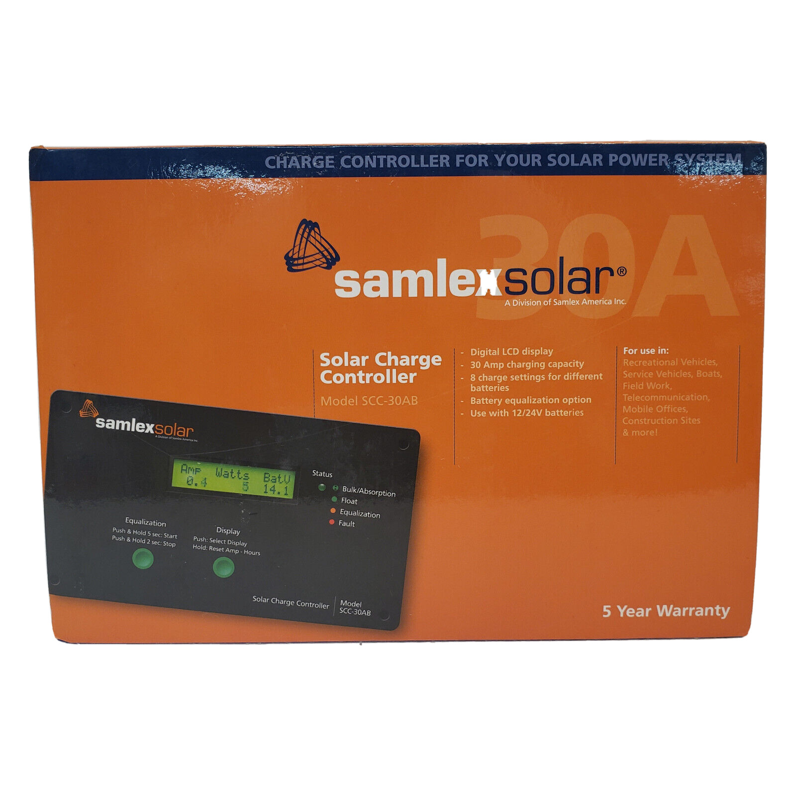Samlex Flush Mount 20 Amp Solar Charge Controller with LCD Display - SCC-30AB