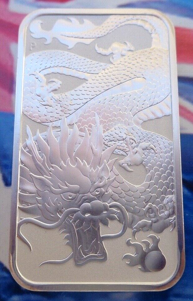 2022 Australia DRAGON rectangular coin bar .9999 ultra fine silver Perth Mint