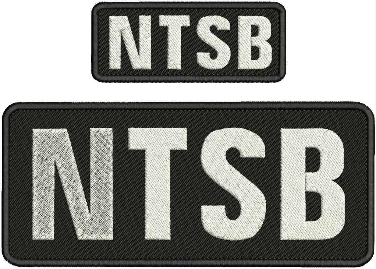 NTSB embroidery patches 4x10 and 2x5 hook on back WHITE on BLACK